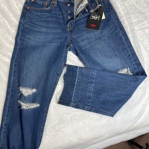 Levi’s 501 high waist button fly crop distressed